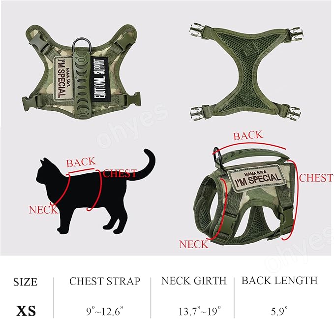 Tactical Cat Harness for Walking Escape Proof, Soft Mesh Adjustable Pet Vest Harness for Large Cat,Small Dog (L, A-Green)