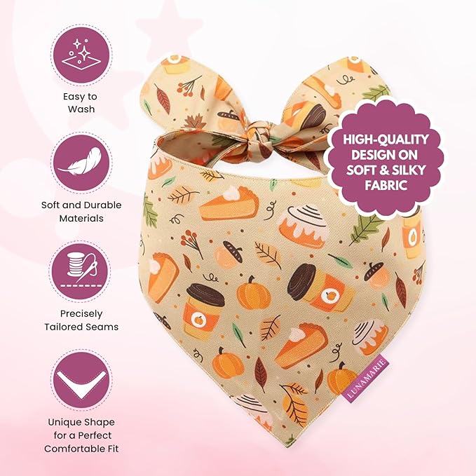 Luxury Pet Birthday Bandanas -Premium & Silky Poly Fabric | 100% Handmade | Custom Shape Dual Layered (Fall Sweets, Medium)