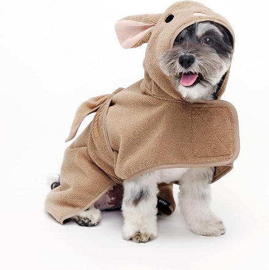 Barkbox Dog Bathrobe Fast Drying with Hook and Loop Closure & Wrap Tie Snuggle, Cute Dogs Clothes, Easy to Clean, Machine Washable, Dog Coats and Tumble Dry Low - Bunny, Small