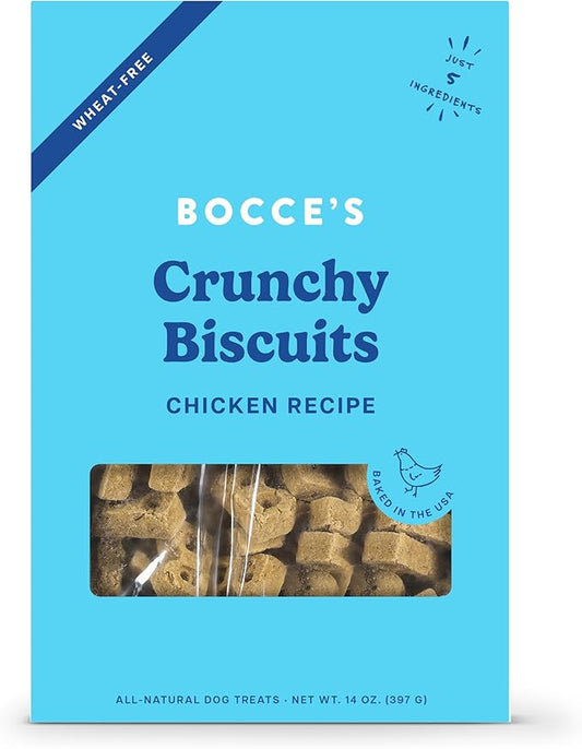 Bocce's Bakery Oven Baked Chicken Recipe Treats for Dogs, Wheat-Free Dog Treats, Made with Real Ingredients, Baked in The USA, All-Natural Chicken, Pumpkin & Rosemary Biscuits, 14 oz