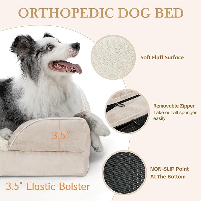 Comfort Expression Small Dog Beds Waterproof Orthopedic Foam Sofa Beds for Small Dogs Comfy Pet Bed with Washable Removable Cover & Non-Slip Bottom(XX-Small,Beige)