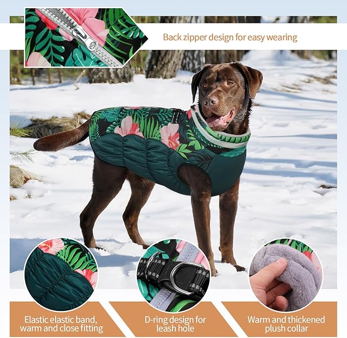 Winter Dog Coat,Large Dog Jacket,Waterproof Pet Jacket with Back Zipper,Pet Coat with Harness Built in,Warm Dogs Coat with Fleece Lined,Snow Jacket Clothes French Bulldog Shiba Inu,L