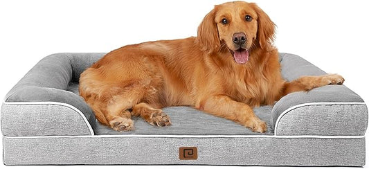 EHEYCIGA Orthopedic Dog Beds for Large Dogs, Waterproof Memory Foam Large Dog Bed with Sides, Non-Slip Bottom and Egg-Crate Foam Pet Couch Bed with Washable Removable Cover, Grey