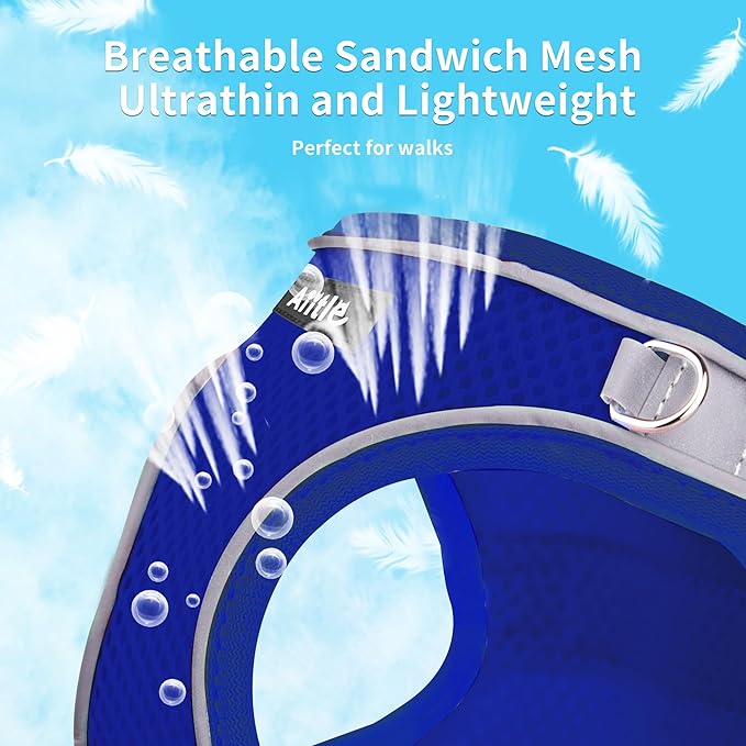 AIITLE Step in Dog Harness and Leash Set - Spring No Pull Escape Proof Vest Harnesses with Soft Mesh and Reflective Bands, Adjustable Pet Outdoor Harnesses for Small and Medium Dogs Royal Blue M