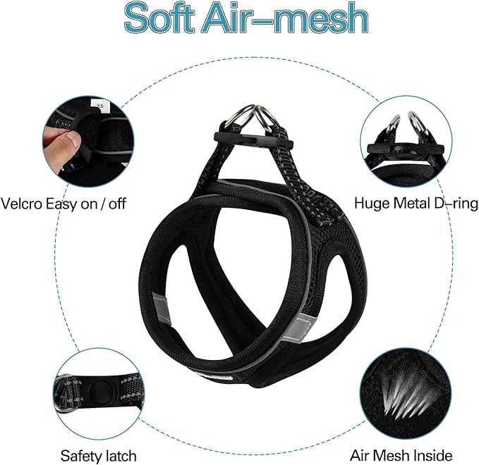 Dog Harness for Small Dogs and Leash Set, Honeycomb Grid, Reflective Lightweight Harness & Anti-Twist Pet Lead (Multi Color, Size: XS-S-M) (S, Black)