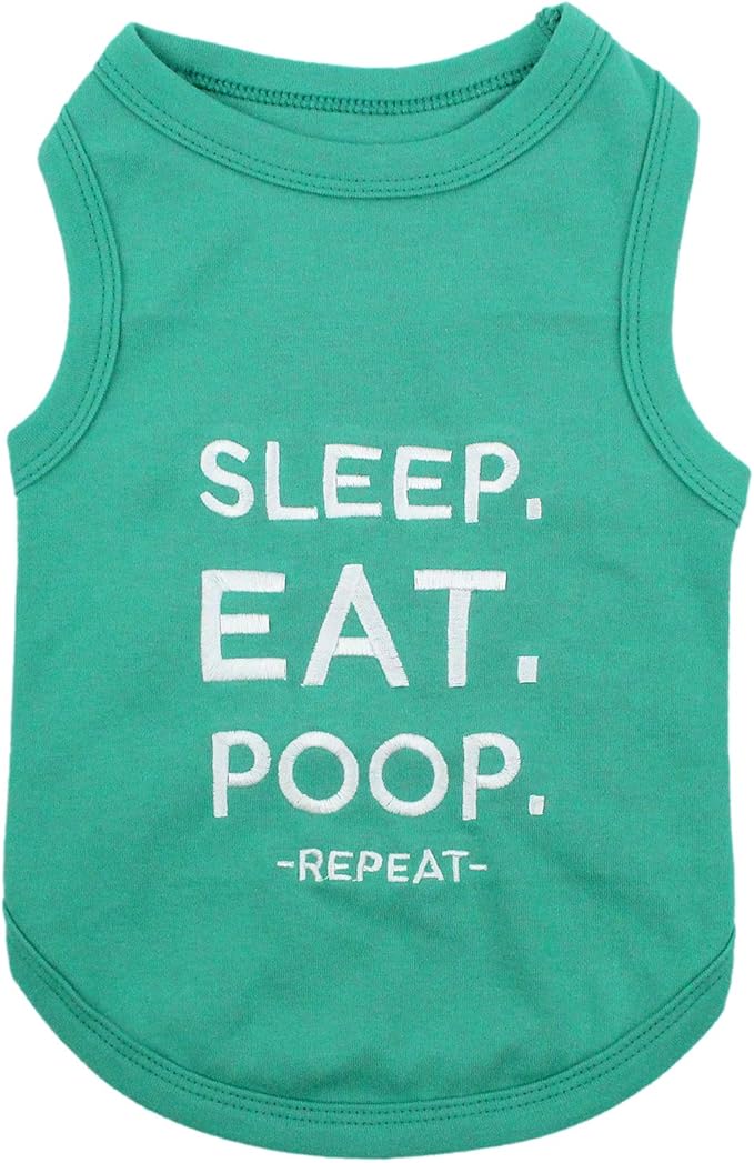 Parisian Pet Unisex Dog Tshirt - Embroidered “Sleep, Eat, Poop, Repeat“ Dogs Clothes - Lightweight Dog Tank Top - Cotton, Sleeveless Doggy Tee Shirts - Machine Washable Shirts for Medium Dogs - M