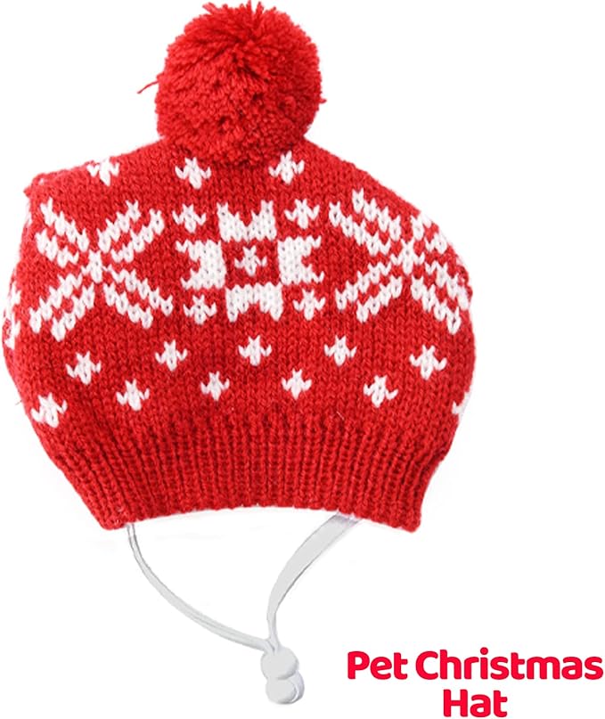 PETCARE 3 Pack Dog Christmas Costume - Cute Red Reindeer Snowflake Christmas Dog Sweater Scarf Hat Set - Pet Dog Cat Puppy Xmas Outfits Costume for Small Medium Dogs Cats Clothes