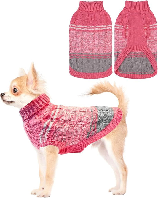 Mihachi Dog Sweaters for Small Dogs Girl Boy,Soft Warm Dogs Shirt, Cold Weather Dog Coat Turtleneck Knitted Pullover Dog Clothes Costume with Leash Hole for Large Cat Puppy Doggy Pet,Pink XS