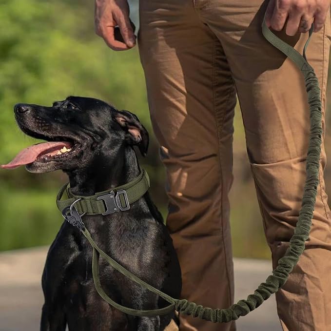 COOYOO Tactical Dog Collar Set, Adjustable Military Nylon Collar with Control Handle and Heavy Metal Buckle for Medium and Large Dogs