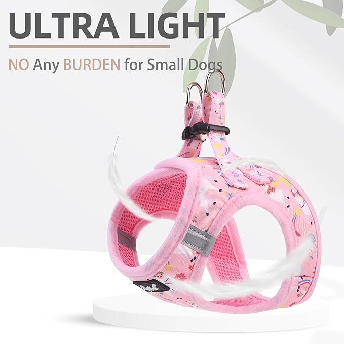 PUPTECK Dog Harness and Leash Set for Small Medium Dogs No Pull Step-in Soft Mesh Puppy Cat Vest Harnesses Reflective at Night, LightPink Print, M