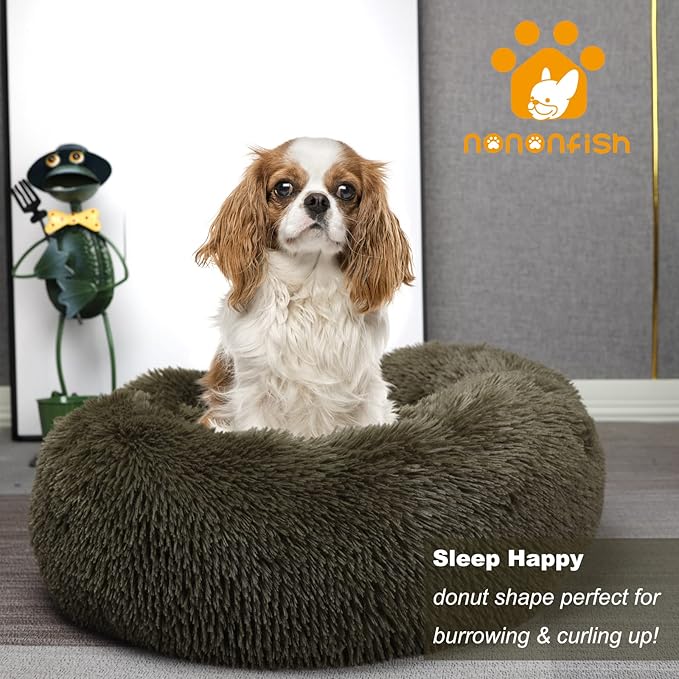 Calming Dog Beds for Small Dogs Washable Donut Puppy Bed with Anti-Anxiety Fits up to 15 lbs Pets,23 Inches Green