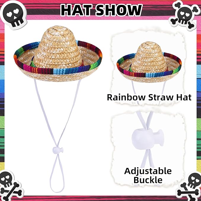 PUPTECK Mexican Day of The Dead Dog Bandana Outfit Scarf with Cute Doggy Sombrero Hat, Costume Decorations Supplies for Small Medium Large Dogs Boy Girl Gifts, Colorful