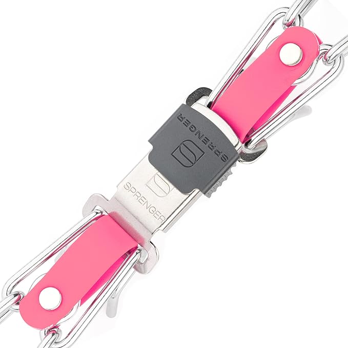 Herm Sprenger Chrome Plated Steel Dog Collar with Quick Release ClicLock Buckle and Biothane Insert Training Collar for Dogs Made in Germany (Passionfruit Pink, 25in x 4.0mm(Neck Size up to21-22in))