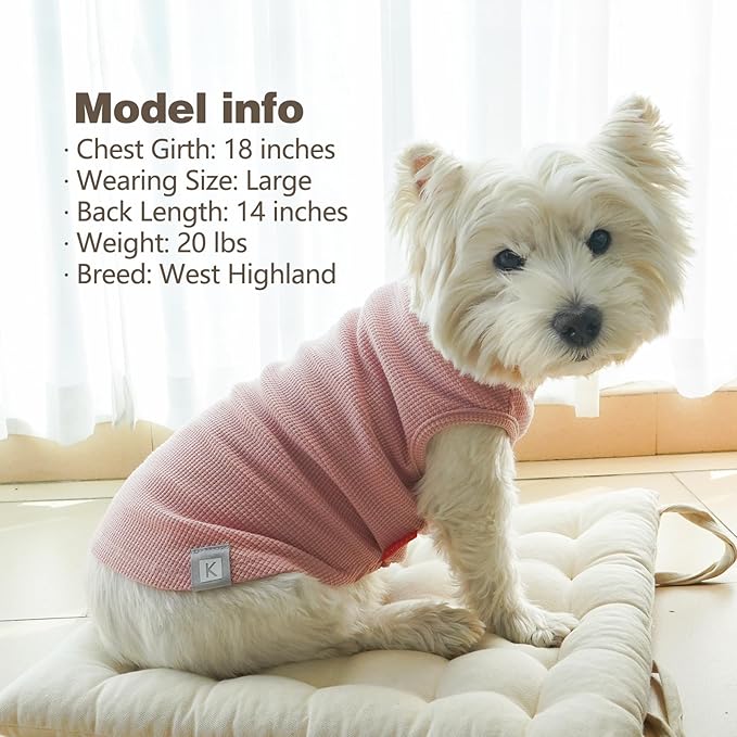 KYEESE 2Pack Waffle Dog Shirts for Small Dogs Stretchy T-Shirts Lightweight Tank Top Sleeveless Striped Vest Breathable Cat Tee, Medium, Pink+Striped