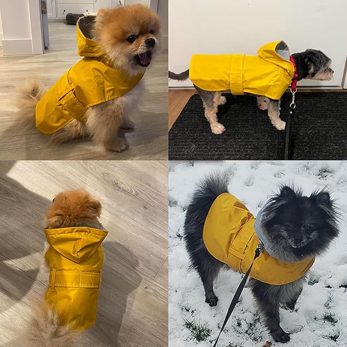 Dog Raincoat Small Dog Rain Jacket Poncho Waterproof Pet Rain Suit Double Layer Cotton Lining Hooded Leash Hole Adjustable Puppy Small Dogs Cats,Yellow,XS