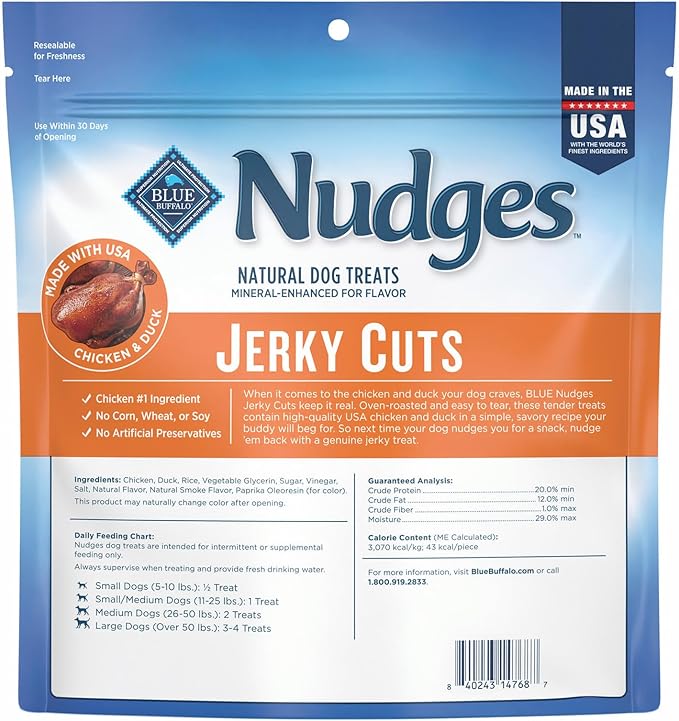 Blue Buffalo Nudges Jerky Cuts Dog Treats, Made in the USA with Natural Ingredients, Chicken & Duck, 16-oz Bag