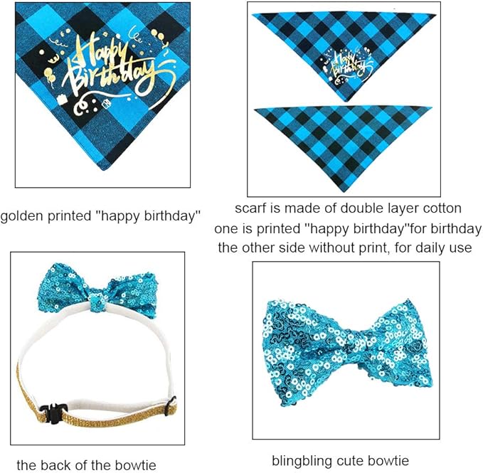 ADOGGYGO Dog Birthday Boy Bandana, Doggy 1st Birthday Party Supplies, Pet Party Hat Scarf Bowtie Banner Set for Large X-Large Dogs (X-Large)
