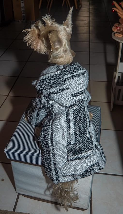 Mexican Dog Poncho Doggo Hoodie Baja Ponchos Blanket for Dogs Costume Pup Crew Pajamas Chihuahua Sweater Clothes from Small, Medium to Big Dog Made in Mexico with Recycled Fabric (5, Gray)