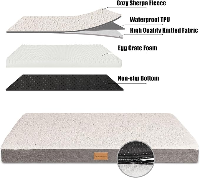 Patas Lague Orthopedic Jumbo Dog Bed for Extra Large Dogs 56''X40'', Soft Comfortable Waterproof Egg Crate Foam Jumbo Pet Beds Mat with Removable Washable Cover, Ivory