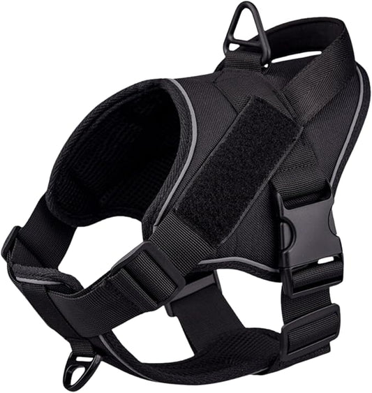 Reflective No Pull Dog Harness for Large Medium Dogs Adjustable Padded Vest 2 Leash Clips Easy Control Handle Soft Comfortable Tactical Military Grade Training Walking Hiking (Black XL)