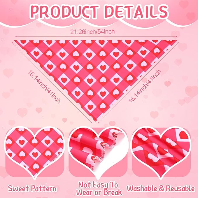 200 Pcs Dog Bandana Bulk Spring Summer Hawaii Pet Party Bandana Scarf Adjustable Puppy Kerchief Triangle Bibs Holiday Grooming Supplies for Small Medium Dogs Cat Costume Accessory Outfit(Heart)
