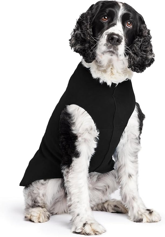 Stretch Fleece Dog Coat, Stretchy Pet Sweater, Machine Washable Pullover for Winter and Fall, Black, 20