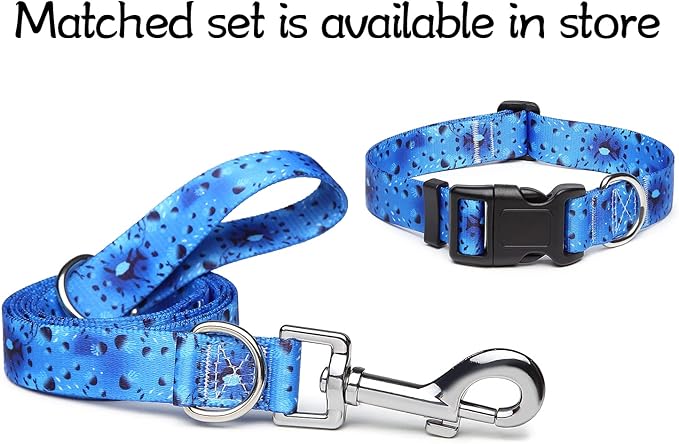 Adjustable Dog Collar with Patterns, Ultra Comfy Soft Nylon Breathable Pet Collar for Small Medium Large Dogs (S, Blue Ocean)
