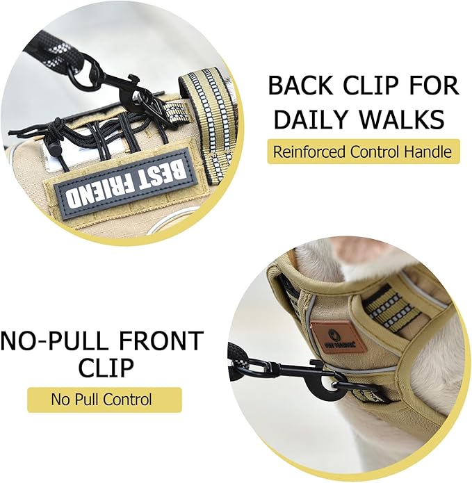 PET MARVEL Tactical Dog Harness for Small Size, No Pull Military Dog Vest with Easy Control Handle, Molle Hoop & Loop, Adjustable Reflective Reinforced Stich for Walking Training, Brown