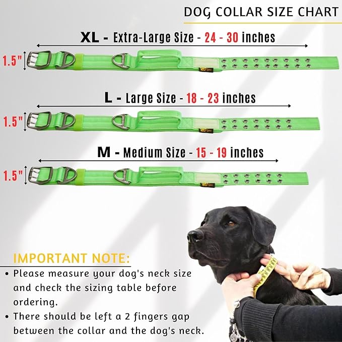 ADITYNA Heavy Duty Dog Collar for Large Dogs - Reflective Green Collar with Handle for Training, and Walking - Wide, Thick, Tactical, Soft Neoprene Padded