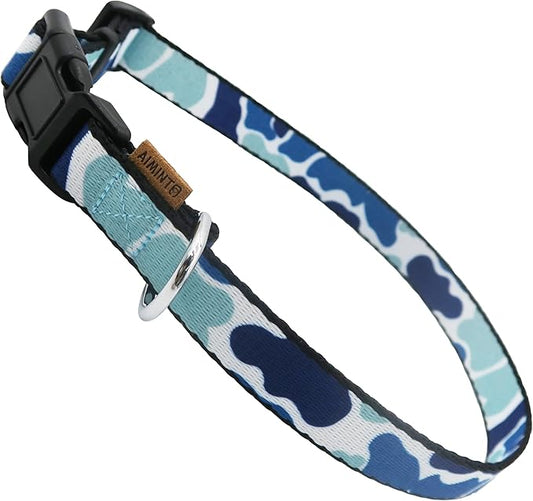 Dog Collar, Cute Camouflage Pattern, Soft and Adjustable Collar with Quick Release Buckle (S (Neck 11-18", Width 5/8"), Camouflage Blue)
