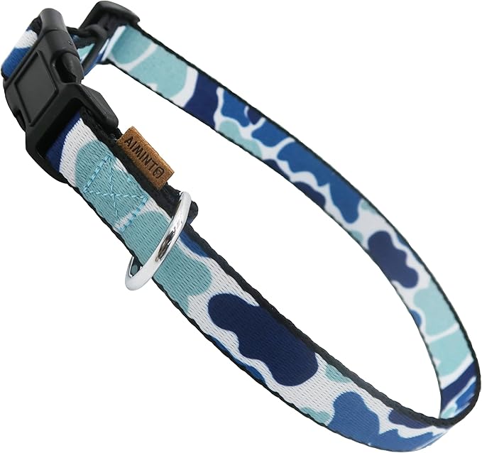Dog Collar, Cute Camouflage Pattern, Soft and Adjustable Collar with Quick Release Buckle (XS (Neck 9-13", Width 3/8"), Camouflage Blue)