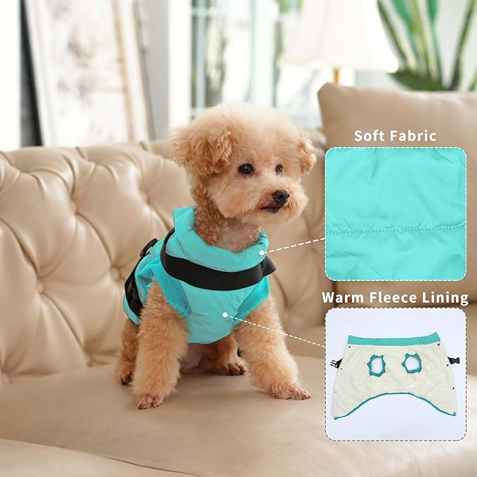 Dog Jacket with Harness,Fleece Lined Warm Puppy Coat for Winter,Soft Windproof Large Dog Vest,Bluegreen XXL
