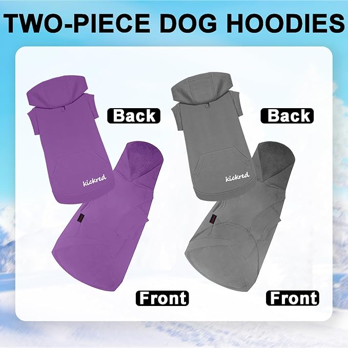 2 Pieces Basic Cotton Dog Hoodie Sweater, Soft Pet Clothes Dog Sweatshirts, Dog Outfit Coat Pullover with Pocket and Leash Hole for Small Medium Large Dogs Dark Grey & Purple/Sleeved(XX-Large)