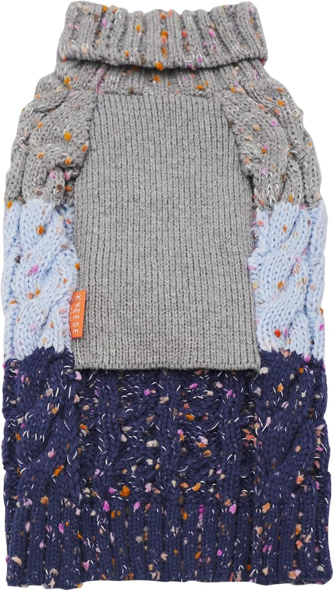 KYEESE Color Block Sweater With Fuzzy Thread Knitted Turtleneck Knitwear With Dots in Variety of Colors for Medium Dogs Fall Winter Clothes, Navyblue, XXL