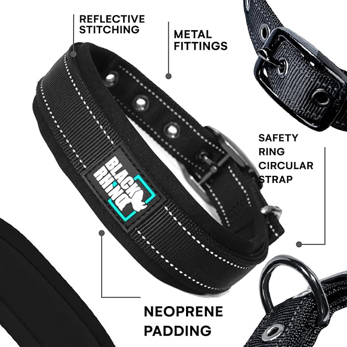 Black Rhino Extra Large Dog Collar - Adjustable Reflective Heavy Duty Dog Collars with Ultra-Soft Neoprene Padding - Weatherproof, Durable, and Comfortable - Ideal for Active Dogs - Black
