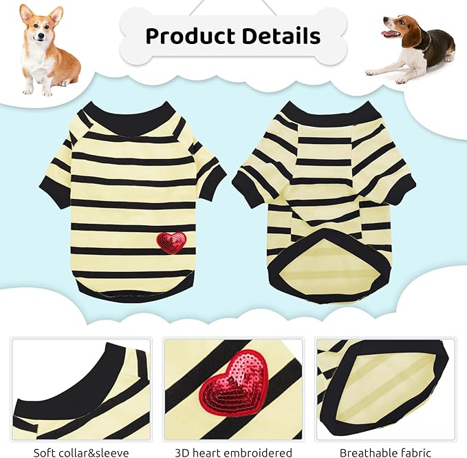 Dog Shirts for Small Dogs Cats, Dog Striped T-Shirts Dog Vest Pet Apparel Tee Shirts Spring Summer Suitable for Small and Medium Large Pets French Bulldog Bichon, Beige XS