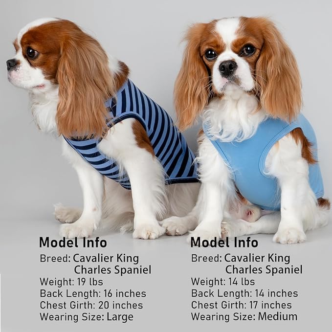 KYEESE 2Pack Dog Shirts Striped T Shirt Soft Tee for Small Dogs Cotton Tank Top Clothes Lightweight Sleeveless Dog Vest, X-Large,Dark Blue+Striped