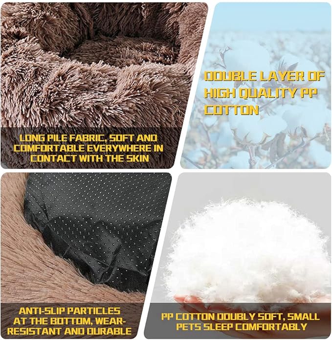 Dog Calming Beds for Small Medium Large Dogs - Round Donut Washable Dog Bed, Anti-Slip Faux Fur Fluffy Donut Cuddler Anxiety Cat Bed(36" Khaki)