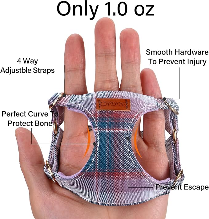 CHEDE No Pull Plain Pattern Dog Harness- Lightweight and Soft Dog Harness, Adjustable Small Dog Harness and Leash Set, with Dog Leash, Suitable for Puppy Small and Medium-Sized Dog