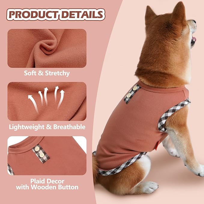 KYEESE 2Pack Dog Shirt Stretchy Sweatshirt Pullover Fleece Coats Lightweight Shirt Vest Sleeveless T-Shirt Soft for Small Dogs, Brown+Khaki, Small