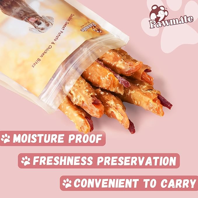 Dog Treats, Double Sweet Potato Chicken Jerky Wrapps Healthy Rawhide-Free Dog Treats Chicken Jerky Low Fat High Protein Snacks Chewy for Small Medium Large Dogs 12-15 Counts