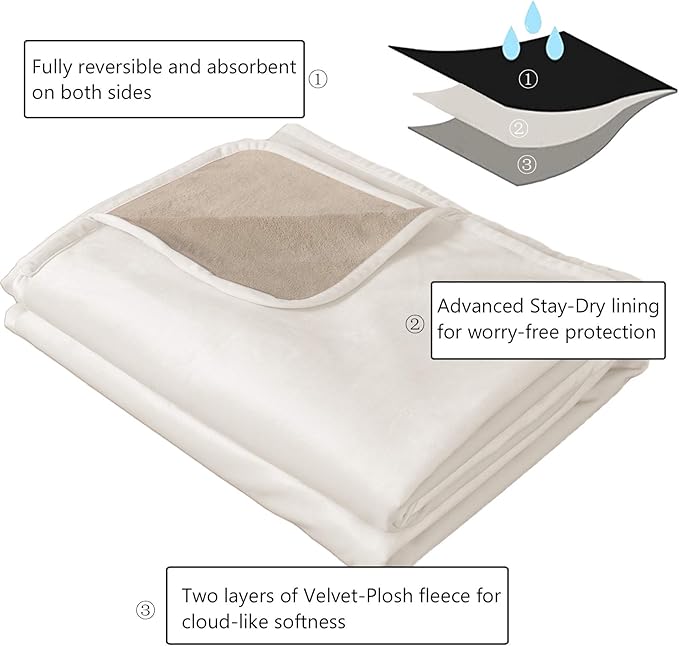 Ameritex Pet Bed Blanket Reversible 100% Waterproof Velvet Super Soft for Sofa and Bed (82x82 Inches, Cream+Beige)