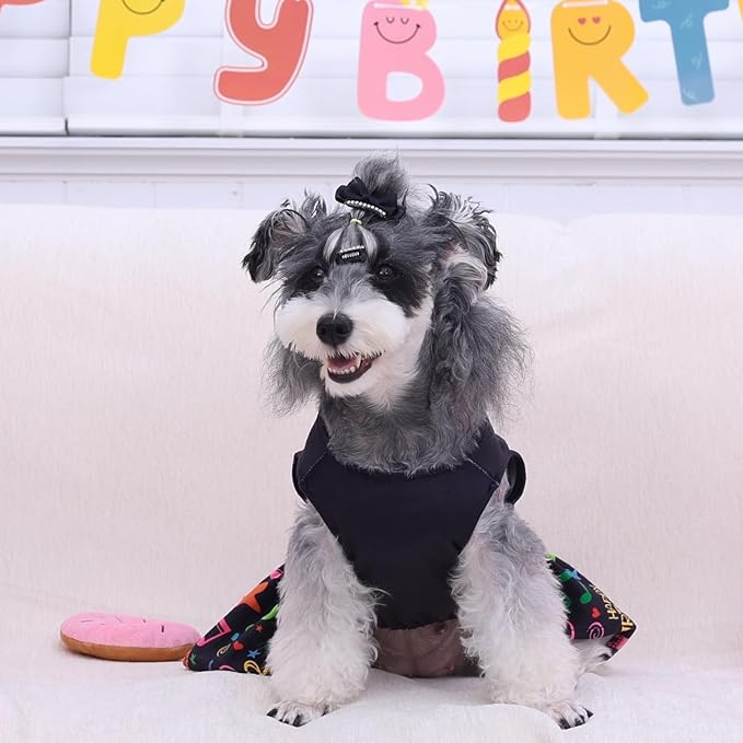 CuteBone Birthday Dog Dresses Velvet Holiday Small Dogs Clothes Onesie Pet Apparel Girl Puppy Skirt with Bow Hair Rope CVA50S-D