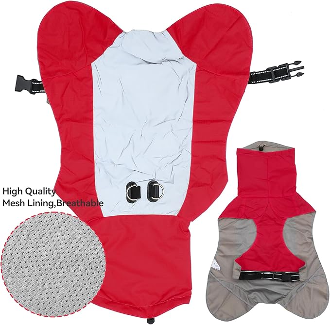 Dog Raincoat with Harness Built in,Outdoor Waterproof Puppy Rain Jacket for Small Dogs,Adjustable Waist by Strap Doggie Rain Coats,Red XS