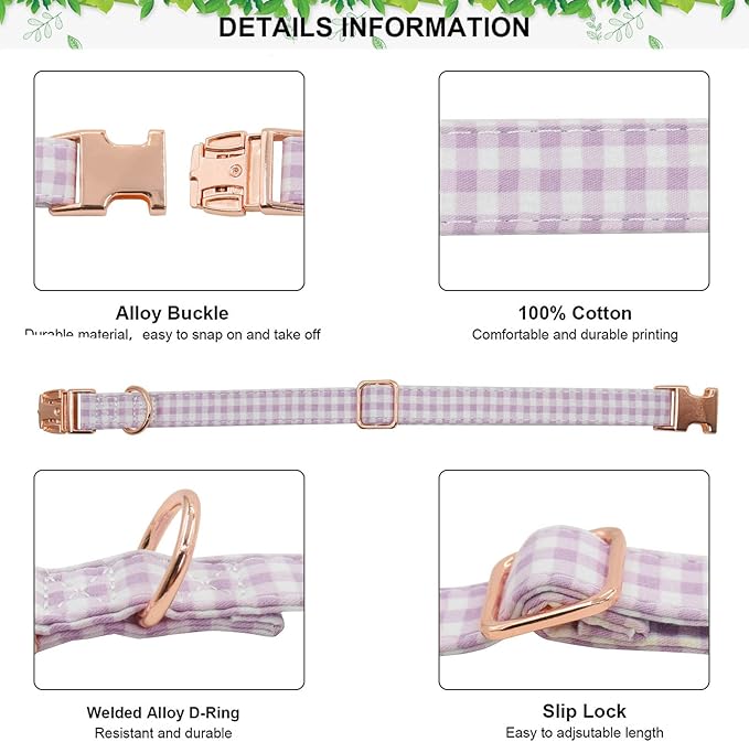 Metal Buckle Dog Collar, Durable Adjustable Dog Collar Soft for Small Medium Large Dogs (Purple Plaid, S(10-14in)