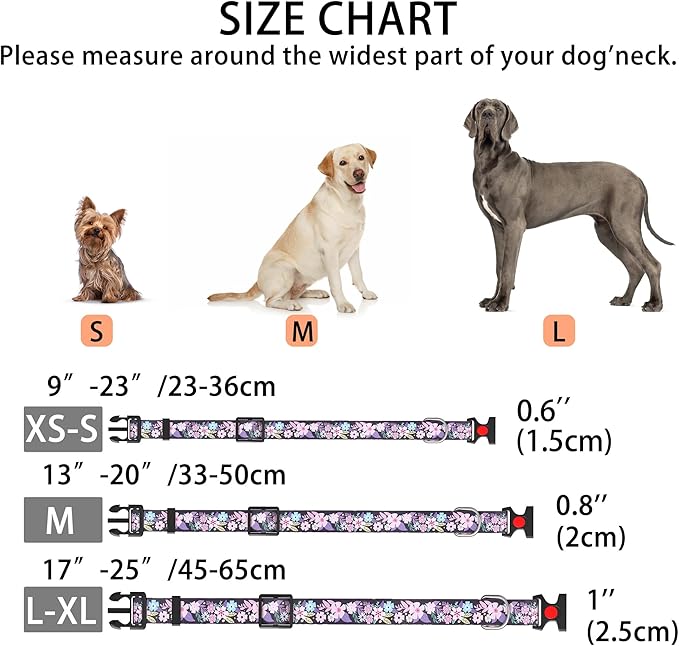 Cute Floral Dog Collar for Small Medium Large Dogs,Girl Female Dog Collars Soft Patterns Adjustable Pet Collar with Quick Release Safety Buckle for Puppy Breed Boy Dogs,Orchids Purple,S