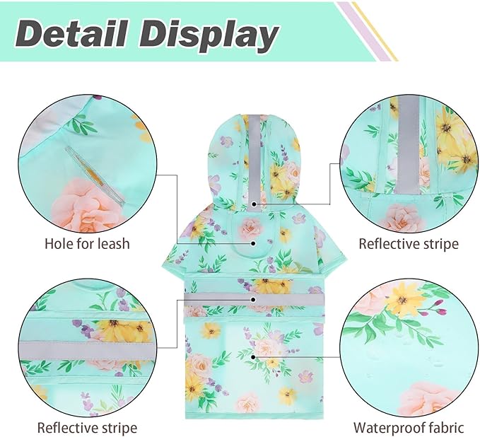 KOOLTAIL Dog Raincoat Hooded Slicker Poncho with Leash Hole, Waterproof Dog Rain Jacket, Adjustable Breathable Puppy Rainwear - Green, Small