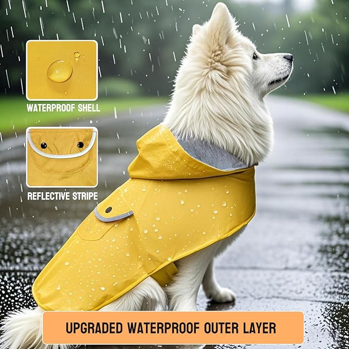 Small Dog Raincoat Puppy Dogs Rain Jacket Reflective Lined Breathable Poncho Rainwear Waterproof Pet Clothes Pocket Hooded Leash Hole Adjustable Puppy,Yellow,XS,Back Length 6.3 Inch