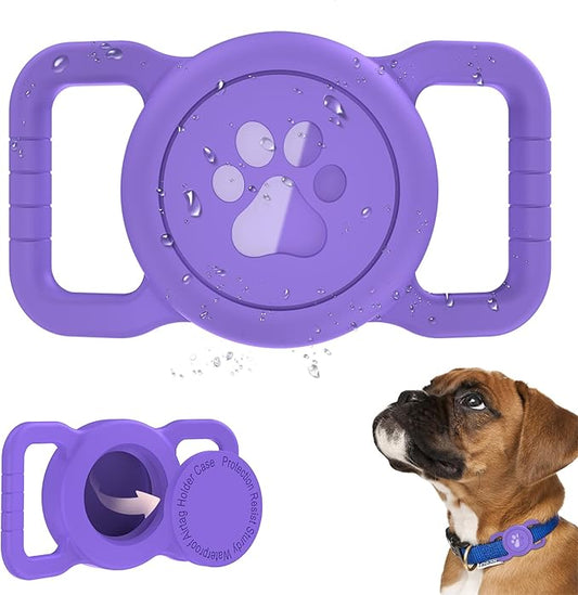 SANKALA Airtag Dog Collar Holder, [1 Pack] Waterproof Dog Airtag Holder, Silicone Full Body Covered Anti-Lost Protective Apple Air Tag Holder for Pet Collar - Fits All Width Collars, Dark Purple