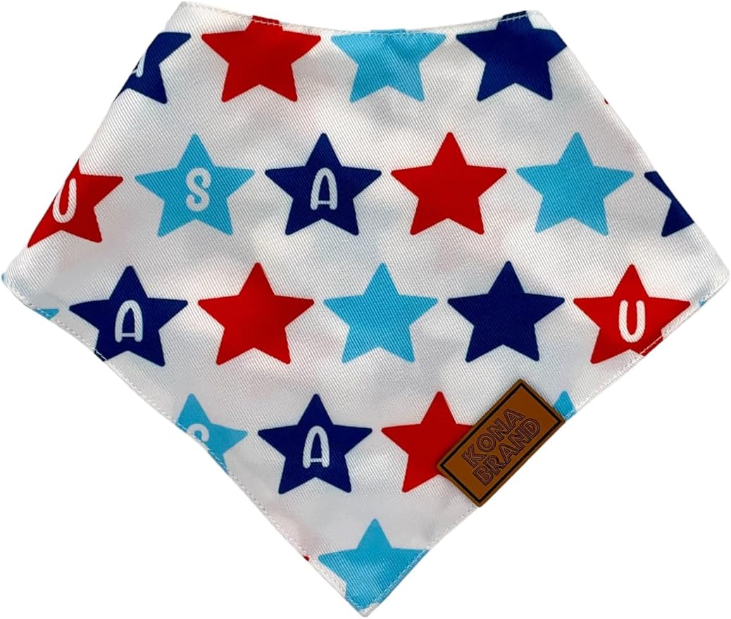 KonaBrandCo- Premium Handmade Dog Bandana | Dual Layered Silky Durable Polyester Fabric | Adjustable Fit Custom Shape- Won't Roll (Large, BENNY- USA STARS)